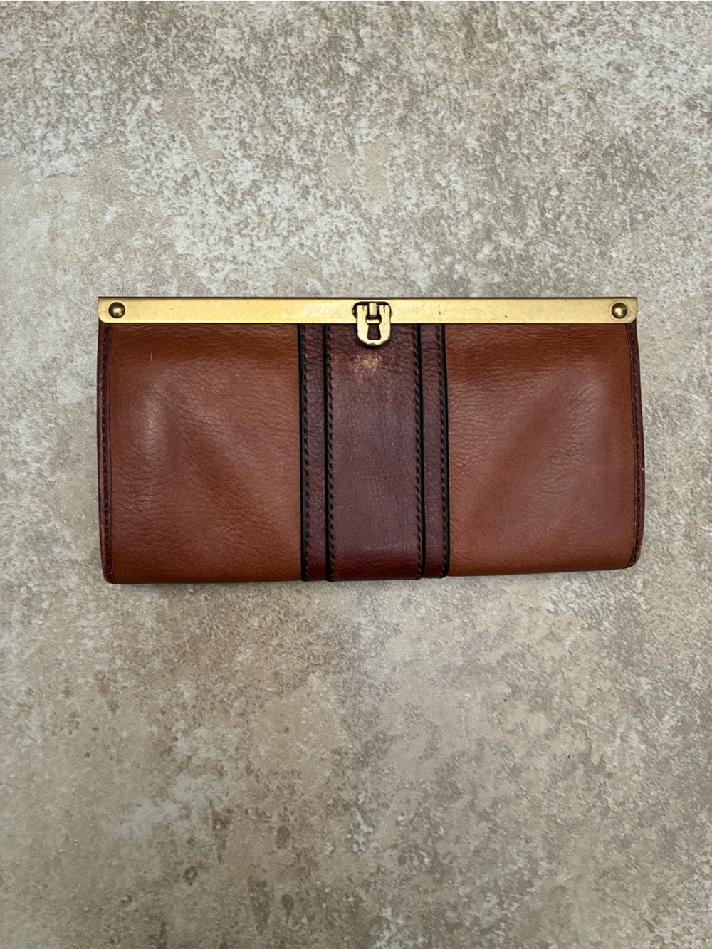 Fossil Two-Tone Brown Leather Wallet with Gold Frame